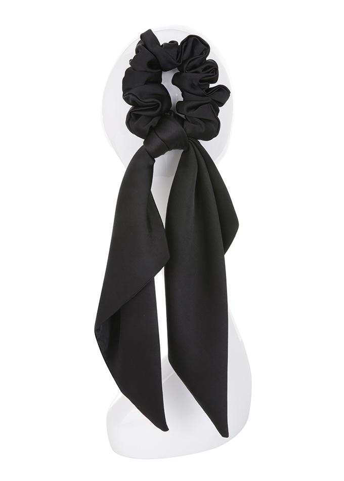Black designer silk scarf scrunchie