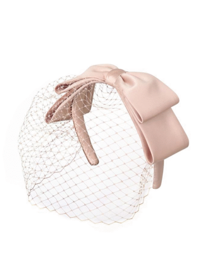 Blush pink Rivoli silk headband with central bow and veil