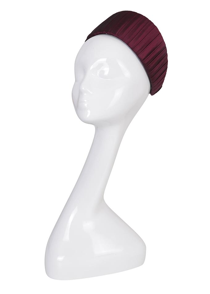 Designer hatband in pleated burgundy silk