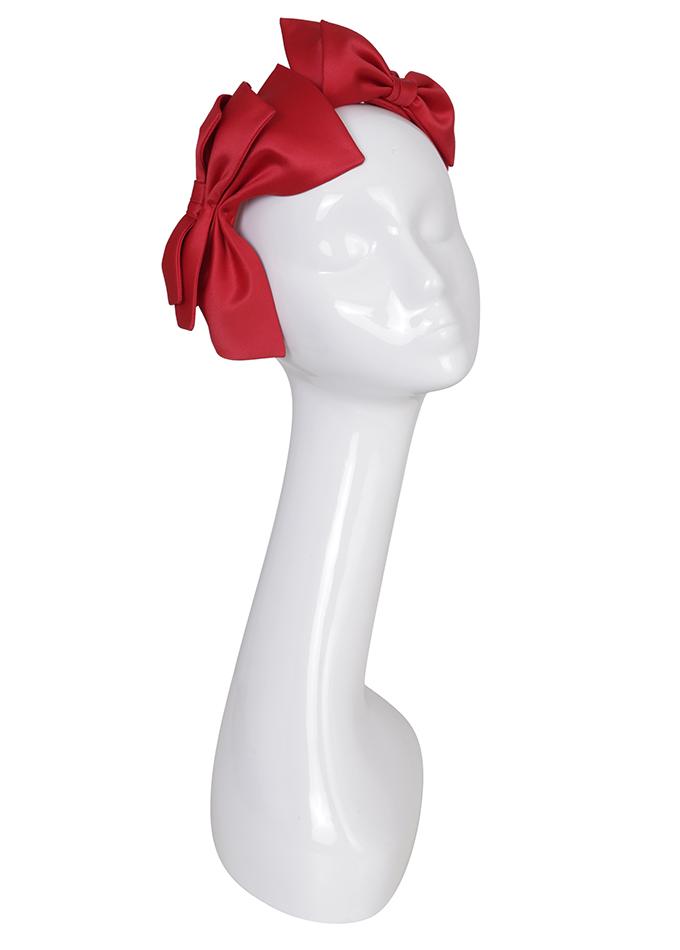 Designer headband with red silk bows