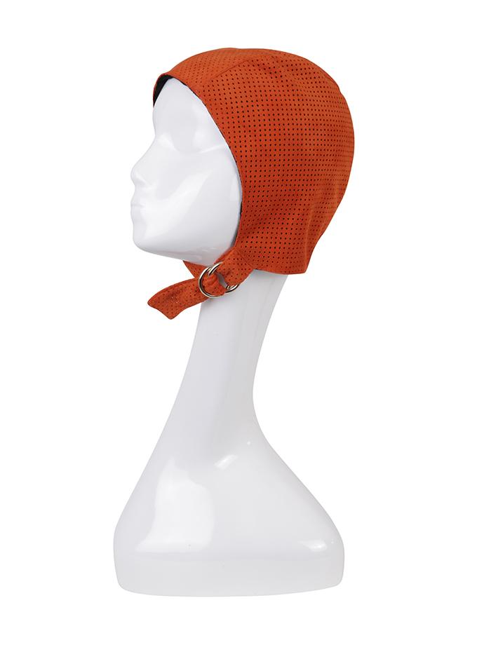 Orange perforated suede retro skull cap on mannequin