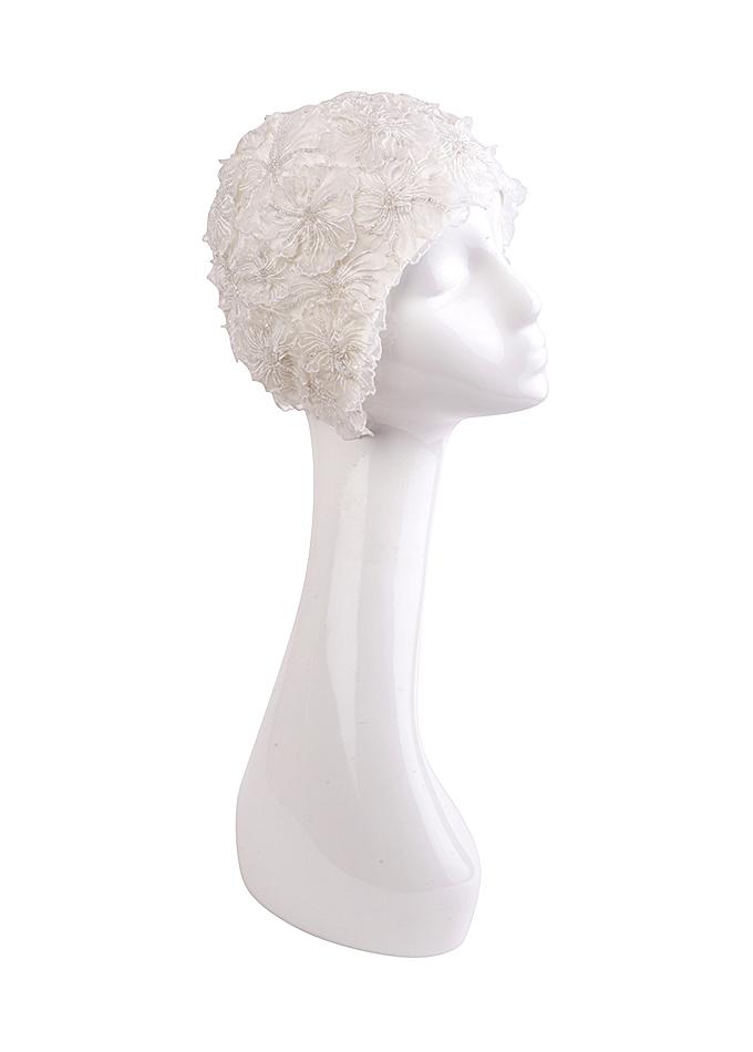 Ivory lace bathing hat on mannequin