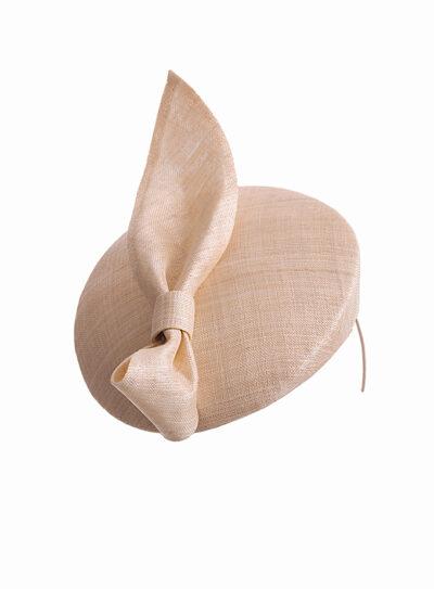 Natural straw beret pillbox hat with straw knot detail