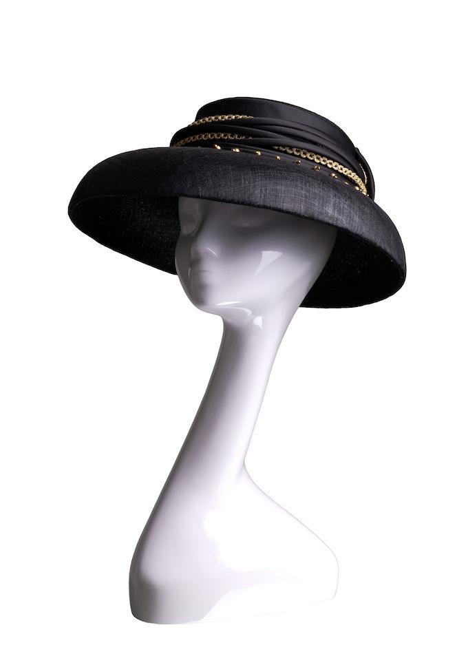 Berenice Hat from luxury headwear collection from Emily London displayed on mannequin