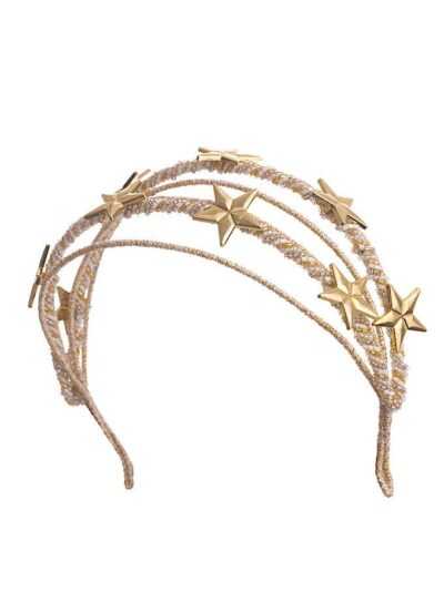 Luxury Orion gold headband displayed against white background to show embellished stars