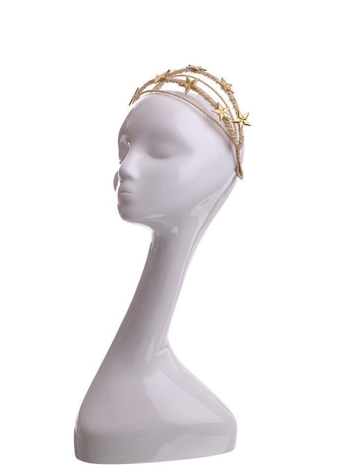 Orion headband from Emily London luxury headwear collection displayed on mannequin