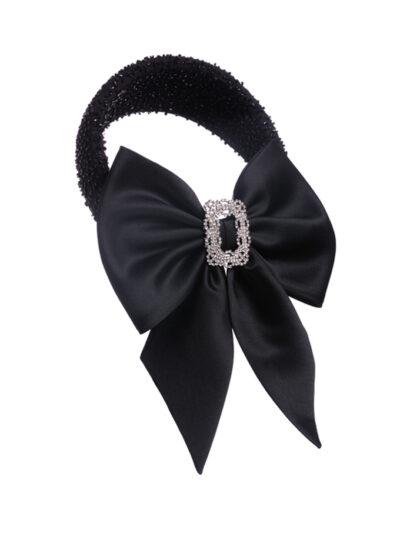 Black embellished hatband with black silk bow and crystal brooch