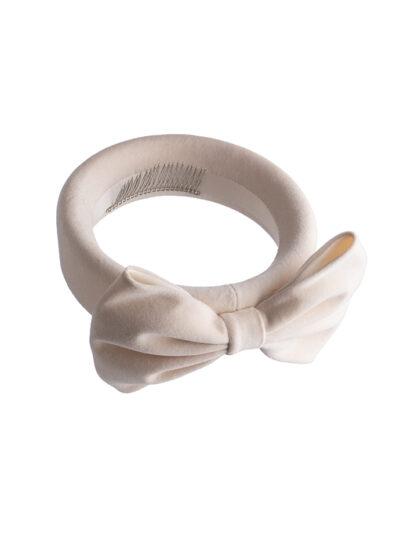 Cream velvet halo headpiece with tailored bow