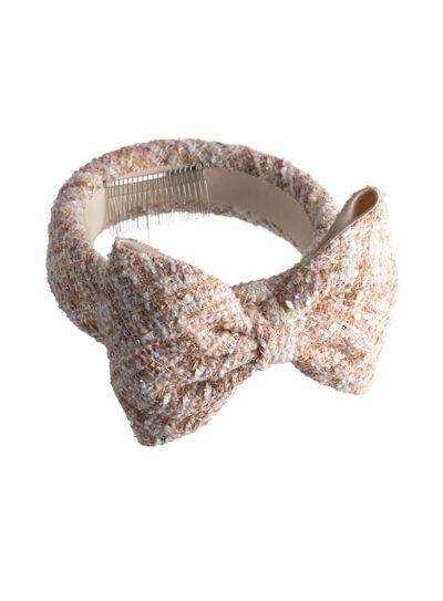 Bouclé tweed halo headpiece with bow