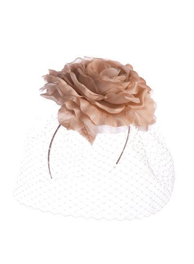 Nude pink silk flower headpiece with face veil