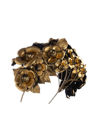 Metallic gold lea ther flower crown headpiece