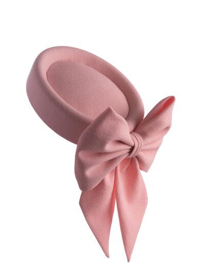 Pale pink silk crepe Jackie O style pillbox hat