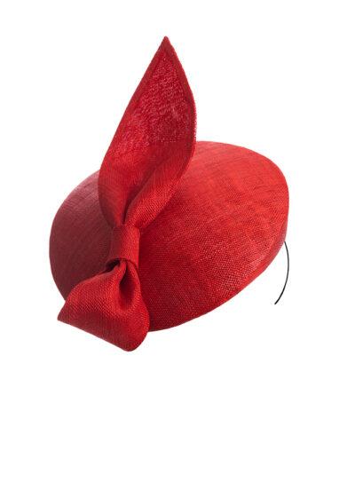 Red straw beret pillbox hat with straw knot detail