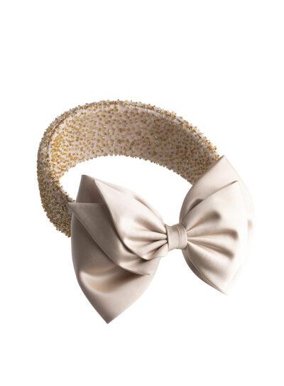 Embellished god halo headpiece with champagne silk bow