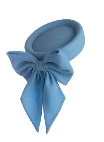 Blue silk crepe Jackie O style pillbox hat