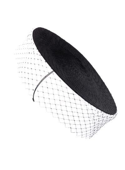 Black straw disc hat with veil