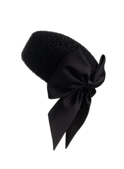 Embellished black Jackie O style pillbox hat