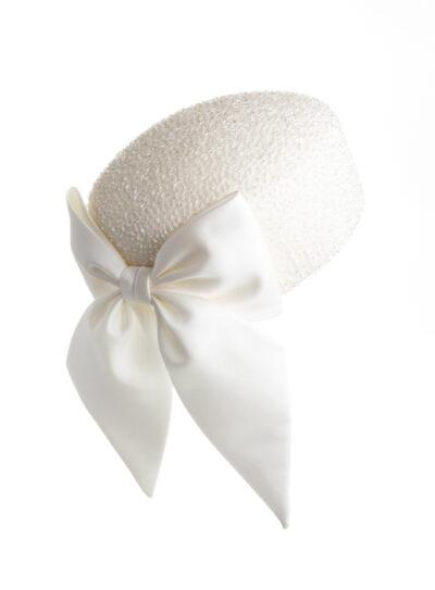 Embellished ivory Jackie O style Emily-London pillbox hat