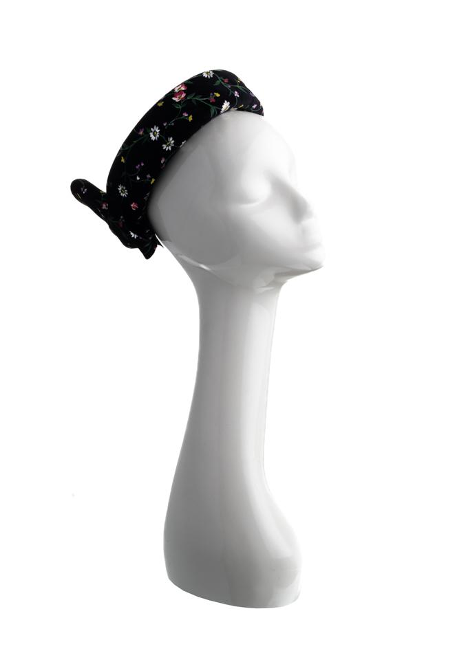Floral velvet halo style Jackie O pillbox hat by Emily-London on mannequin