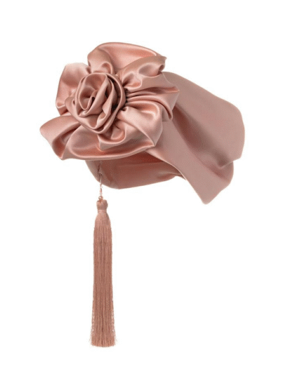 Pink silk Siwa turban headwrap with a pink tassel