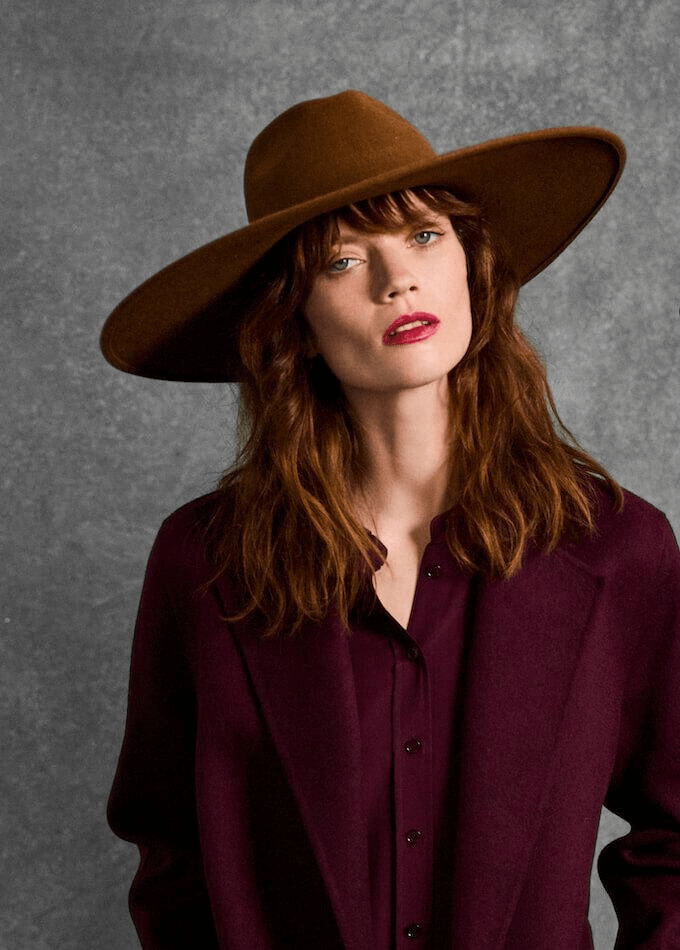 Yves brown rabbit felt fedora on model