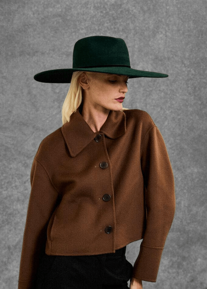 Yves rabbit felt wide brim fedora on model