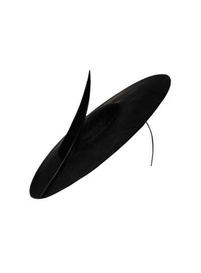 Fallon black straw disc hat with feather