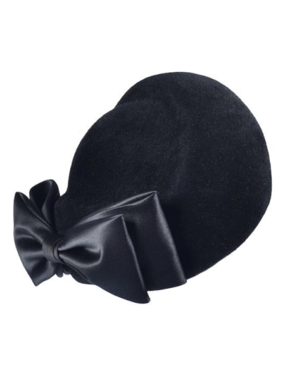 Black Kennedy pillbox hat in brushed felt with tailored silk bow
