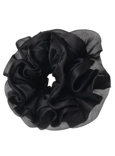 Mira black scrunchie in silk and organza
