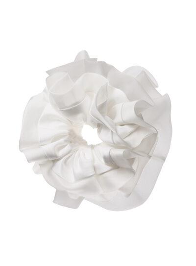 White Mira bridal scrunchie in silk and organza
