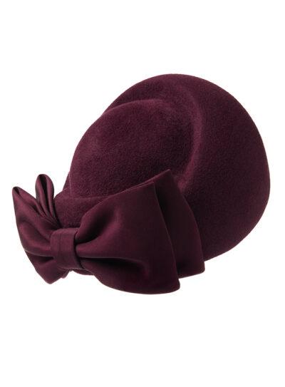 Burgundy pillbox hat with silk bow