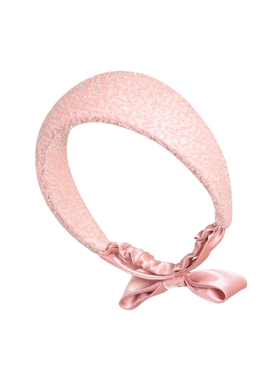 Beaded silk chiffon Zorina halo headpiece with silk bow in candy pink