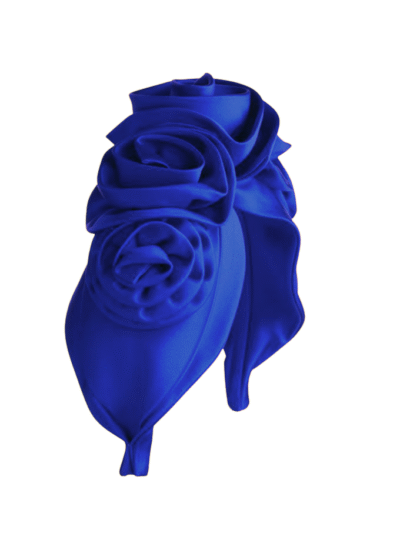 Reina silk turban style headpiece with silk floral detail in deep blue Lapis Lazuli