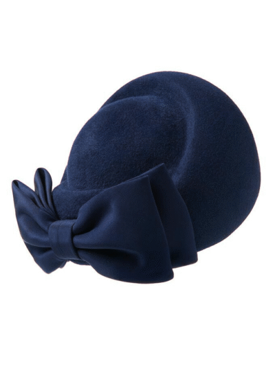 Kennedy pillbox hat in navy rabbit felt with navy silk organza bow