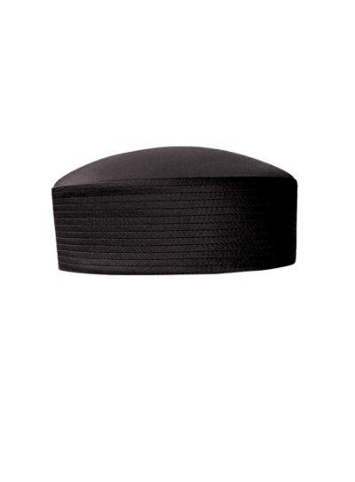 Amal black silk pillbox hat. Ovular shape with a raised crown.